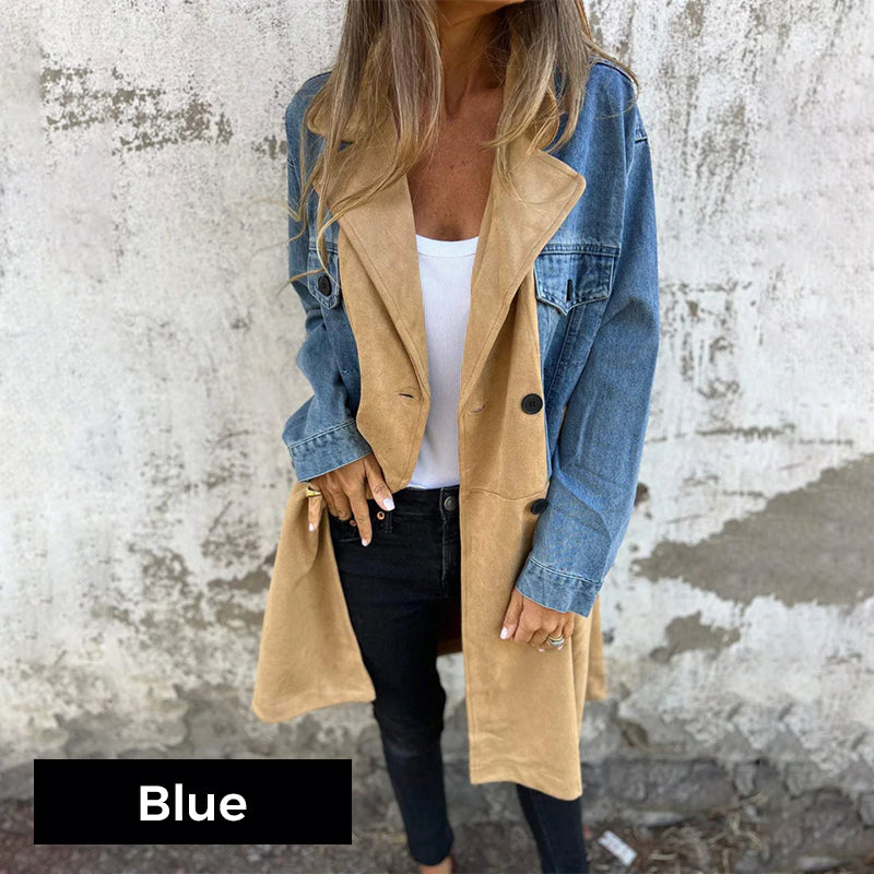🌸Spring Specials🌸Mid-Length Trench Coat with Denim Jean Stitching