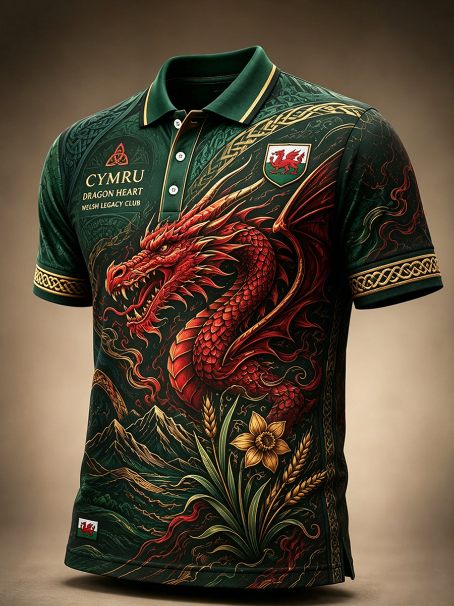 Men's Welsh-Inspired Art Print Polo Shirt