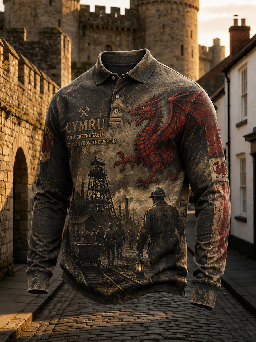 Men's Welsh-Style Patterned Print Polo Shirt