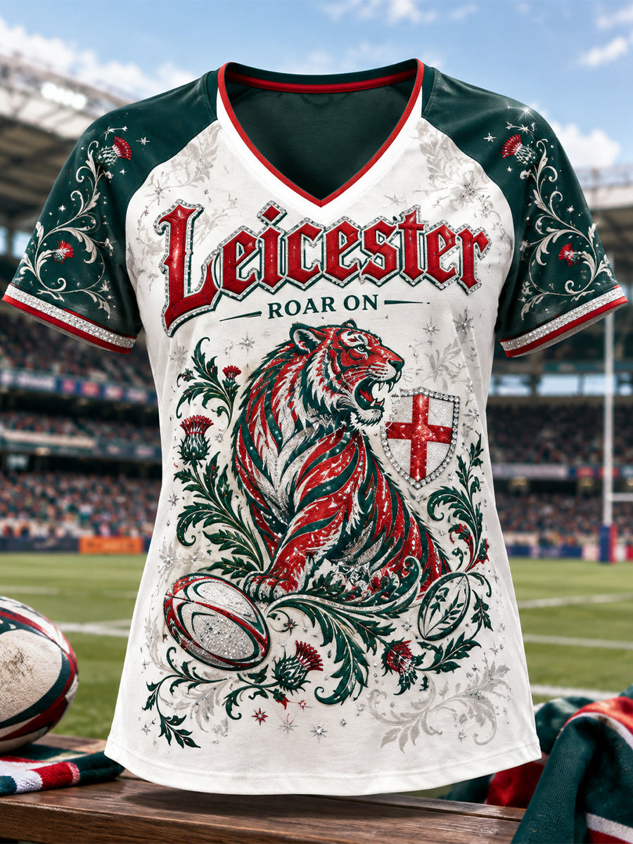 Women's UK Wales Rugby V-Neck Short Sleeve T-Shirt