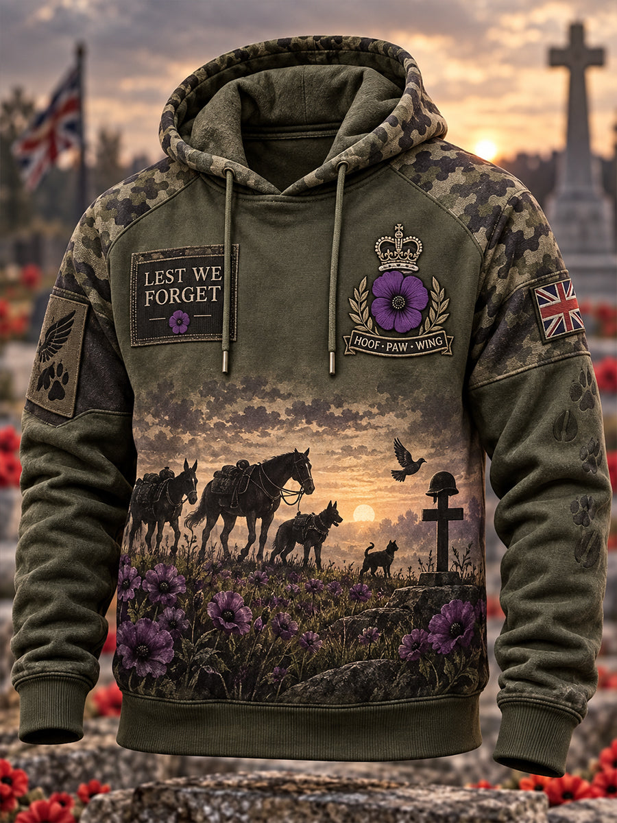 Men's Uk Remembrance Day Memorial To Animals In War Oversized Drop-Shoulder Hoodie with Pockets