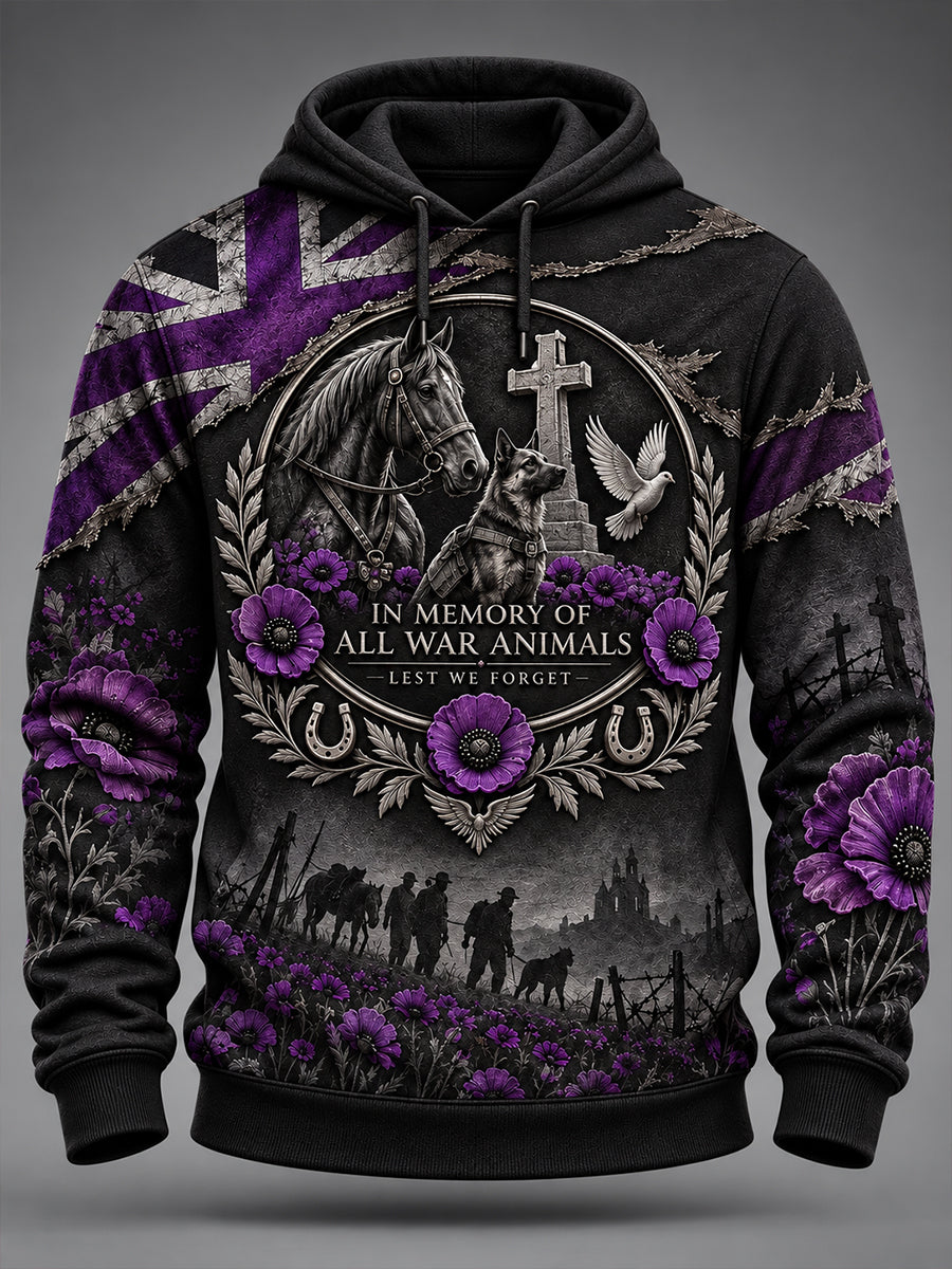 Men's Uk Remembrance Day Memorial To Animals In War Oversized Drop-Shoulder Hoodie with Pockets
