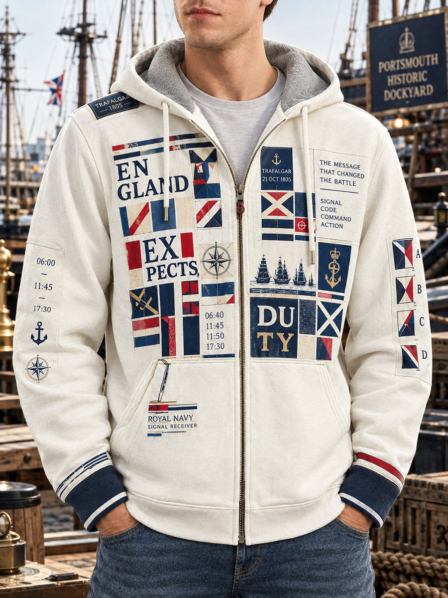 Men's British Trafalgar Day Printed Zip-Up Hoodie