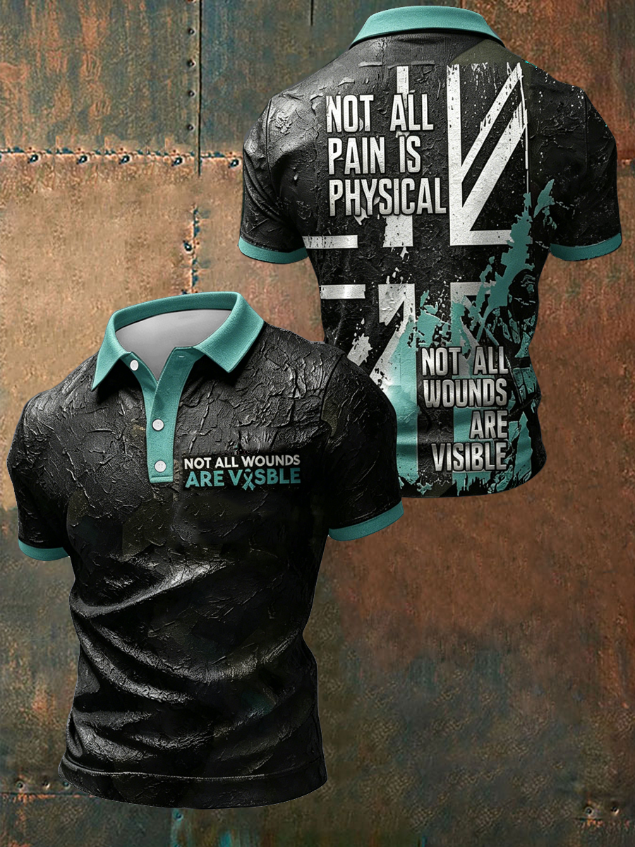 Men's PTSD Awareness Veteran Printed polo shirt