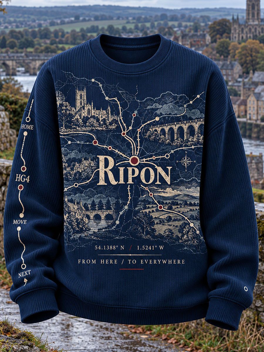 Men's British Town Print Crew Neck Sweatshirt