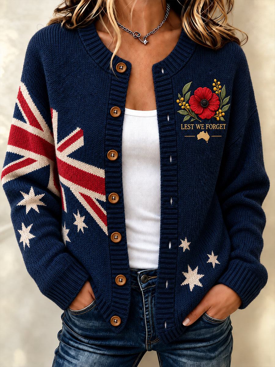 Women's Australian Veterans Remembrance Day Print Button Cardigan
