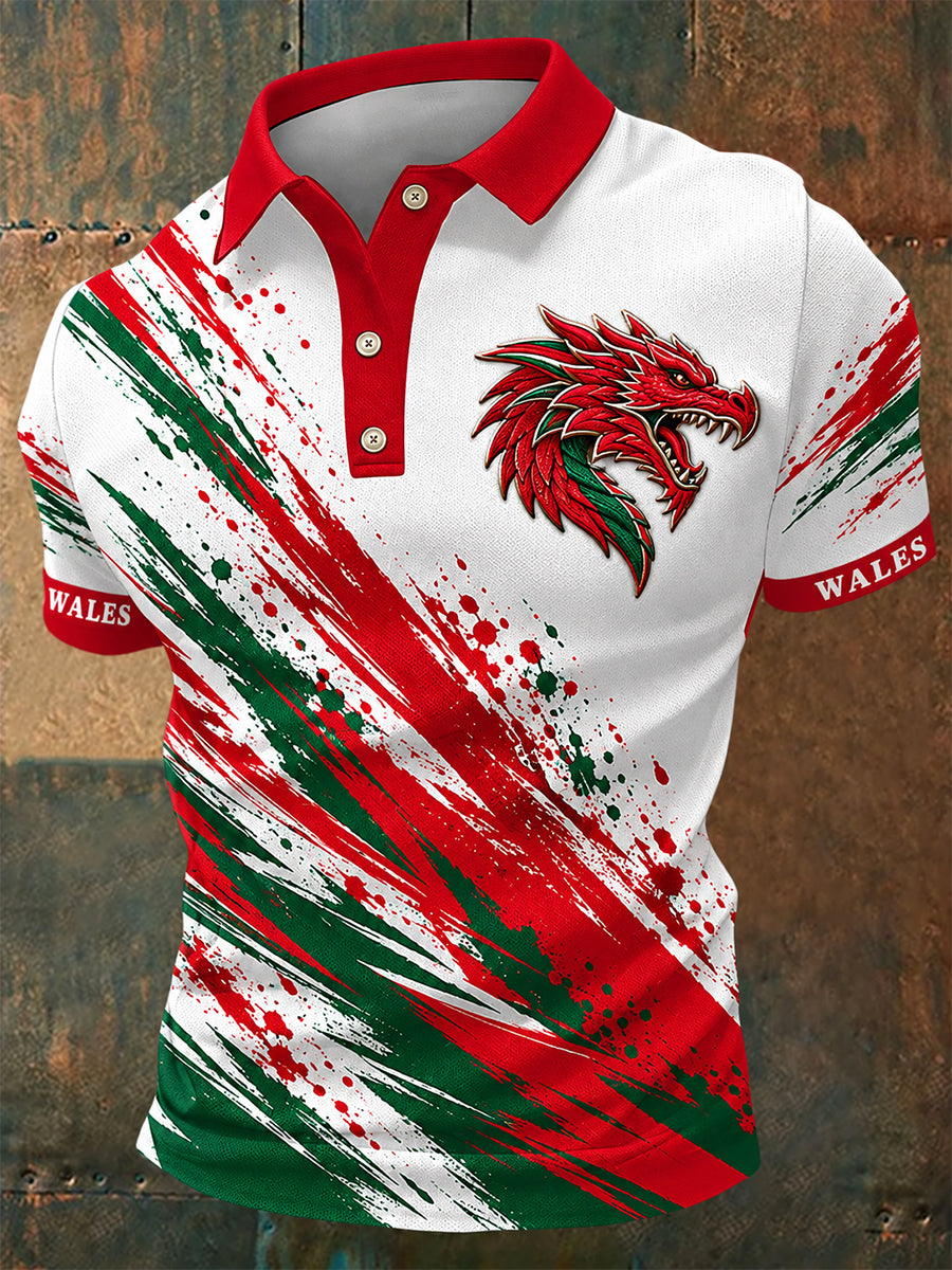 Men's Welsh Red Dragon Printed Polo Shirt