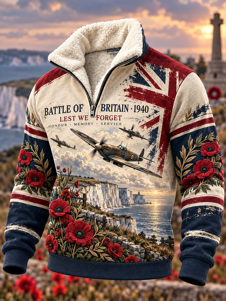 Men's British Veteran Remembrance Day Fleece-Lined Half-Zip Sweatshirt