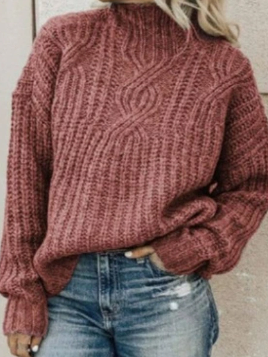 Women's Turtleneck Cable Knit Pullover Sweater