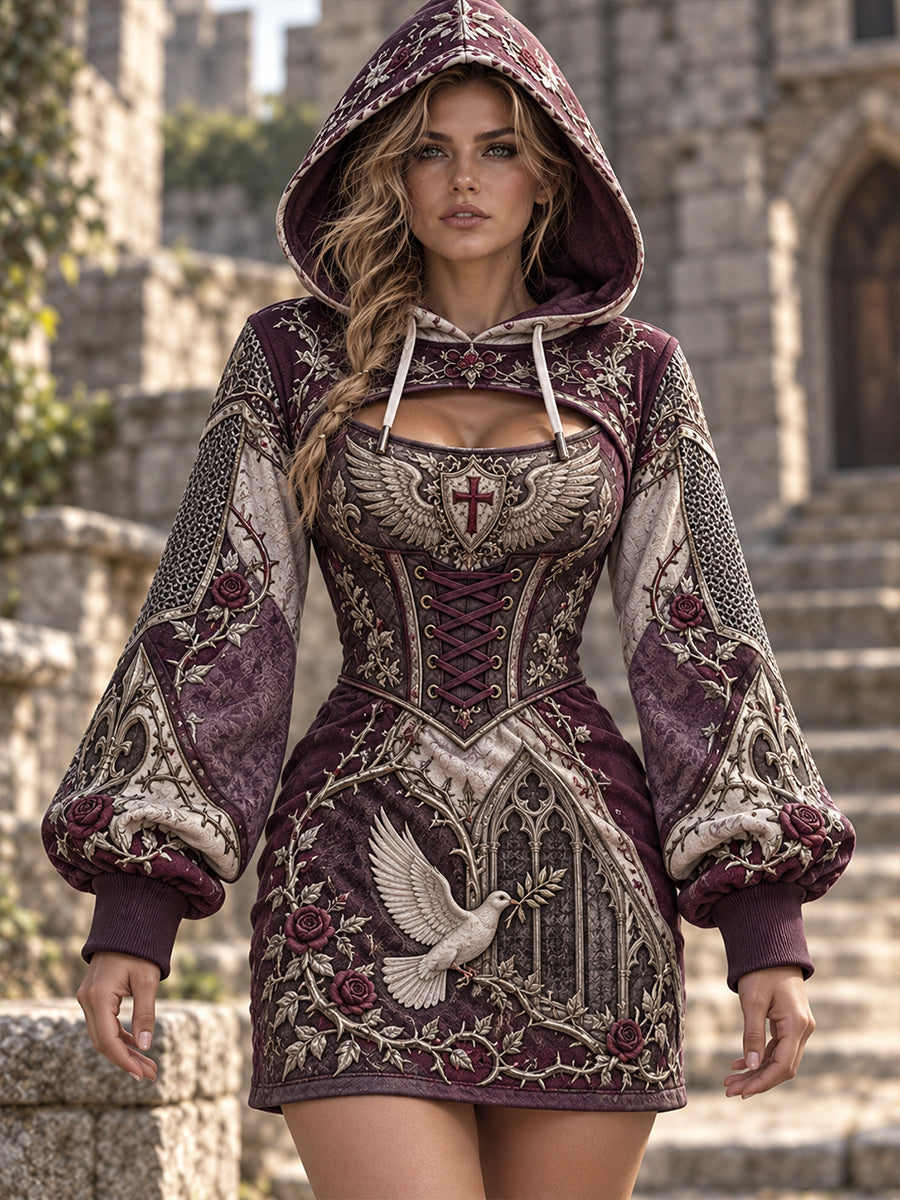 Women's British Knights Templar-ThemedHooded Dress
