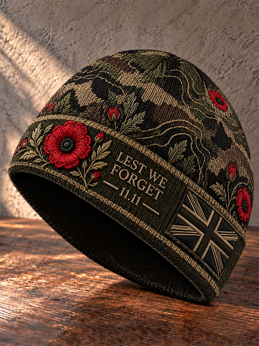 Unisex British Veteran Lest We Forget Print Warm Cold Knitted Hat