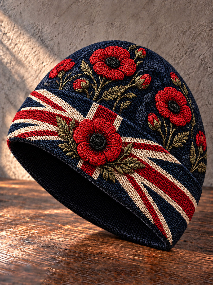 Unisex British Veteran Lest We Forget Print Warm Cold Knitted Hat