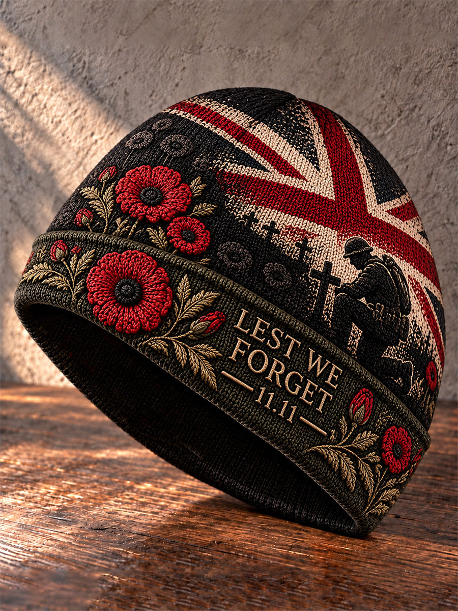 Unisex British Veteran Lest We Forget Print Warm Cold Knitted Hat