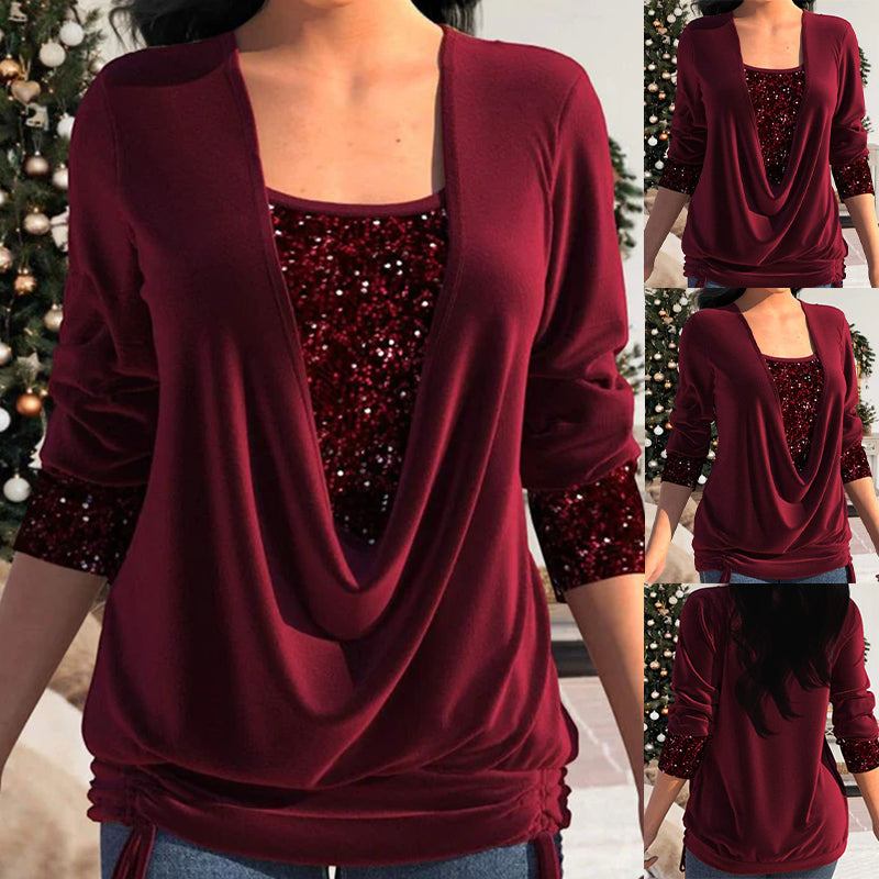 🔥Package!🔥Sequin Loose Smocked Fake Two-Piece Top