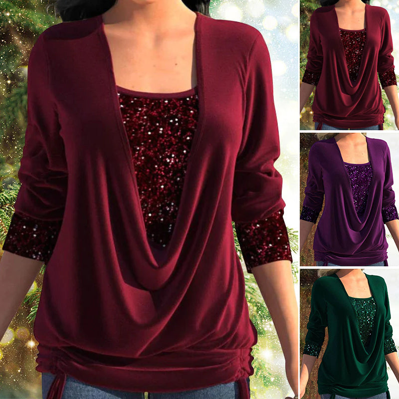 🔥Package!🔥Sequin Loose Smocked Fake Two-Piece Top