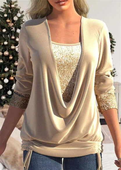 🔥Package!🔥Sequin Loose Smocked Fake Two-Piece Top