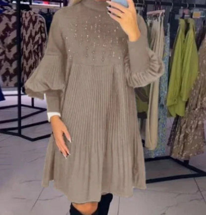 💖Limited Sale 50% OFF💖Women's Plus Size Lantern Sleeve Stand Collar Dress