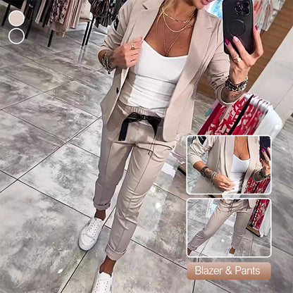 Women's Casual Suit Jacket Pants 2-Piece Set