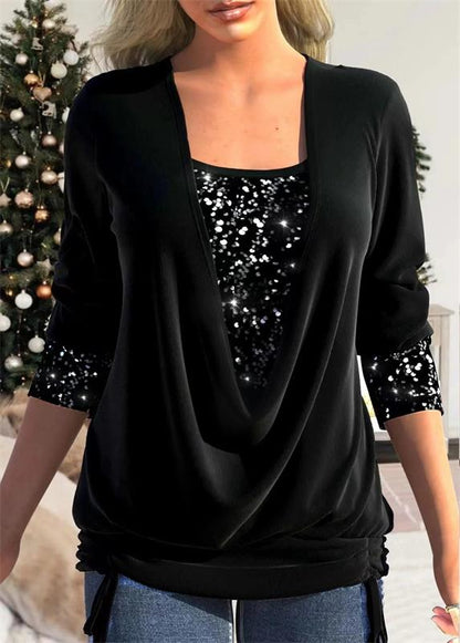 🔥Package!🔥Sequin Loose Smocked Fake Two-Piece Top
