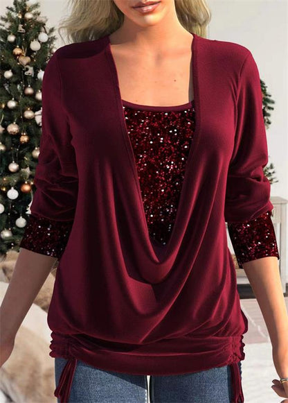 🔥Package!🔥Sequin Loose Smocked Fake Two-Piece Top