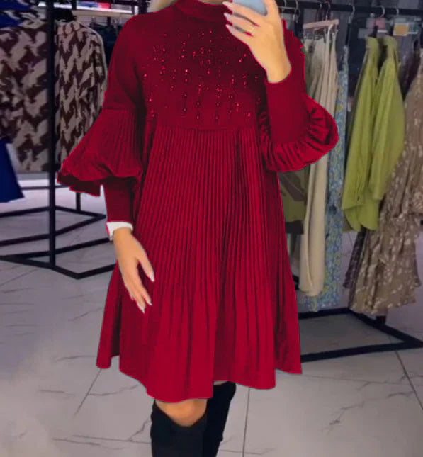 💖Limited Sale 50% OFF💖Women's Plus Size Lantern Sleeve Stand Collar Dress