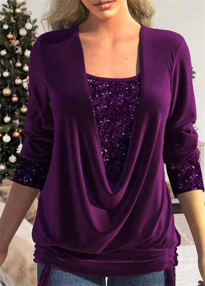 🔥Package!🔥Sequin Loose Smocked Fake Two-Piece Top