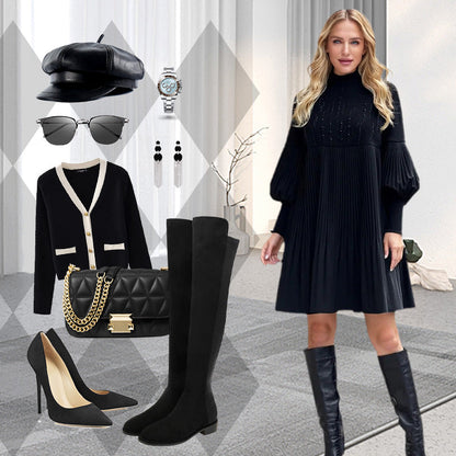 💖Limited Sale 50% OFF💖Women's Plus Size Lantern Sleeve Stand Collar Dress