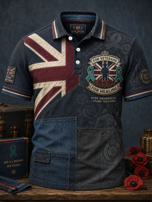 Men's UK Veteran PTSD Awareness Printed Casual Tops
