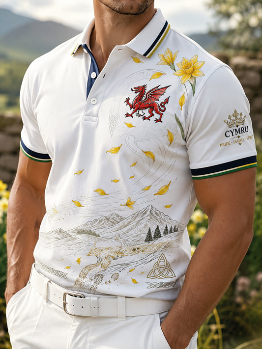Men's Uk Wales Outdoor Running-Inspired Graphic Print Polo Shirt