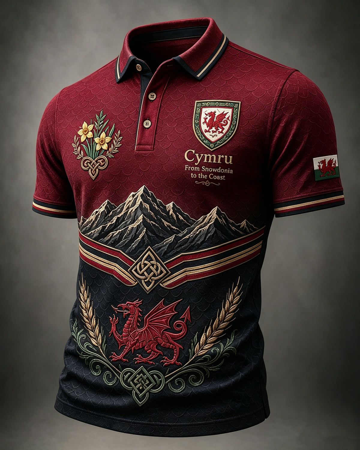 Men's Welsh Red Dragon Cultural Elements Art Print Polo