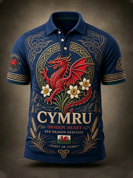 Men's Welsh-Inspired Art Print Polo Shirt