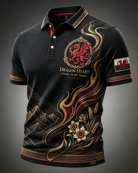 Men's Welsh Red Dragon Cultural Elements Art Print Polo
