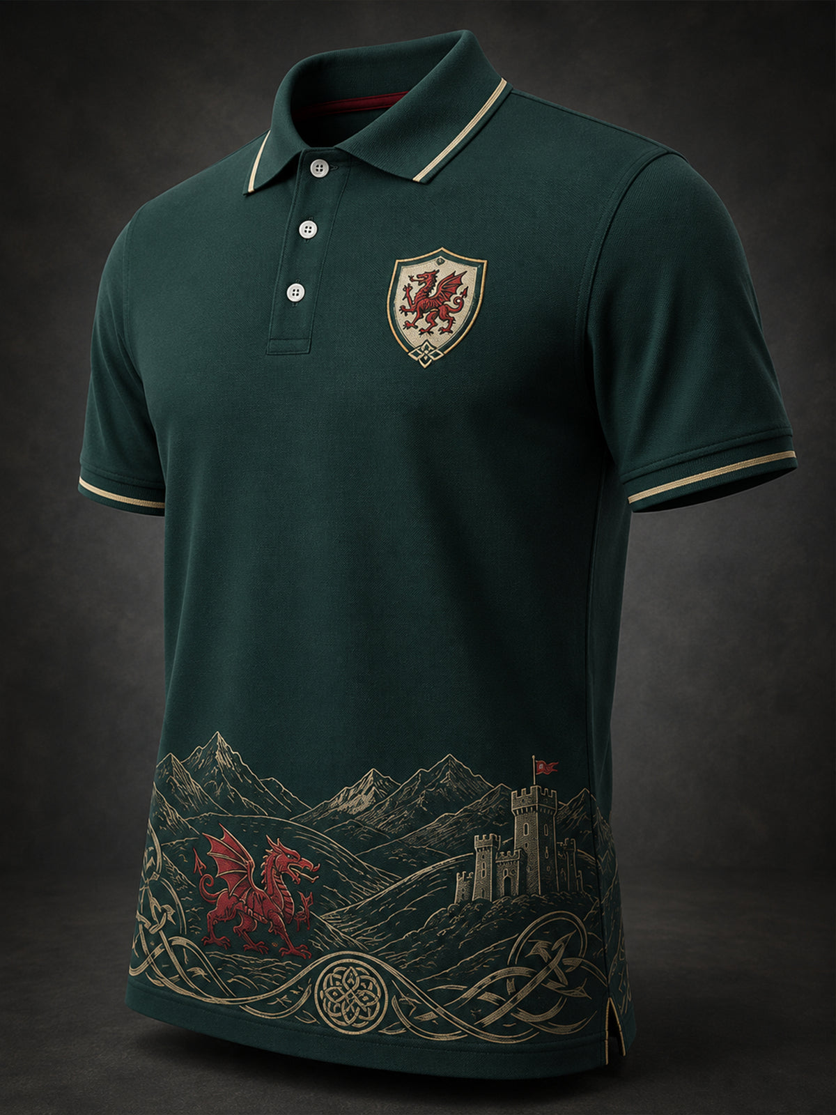 Men's Welsh Red Dragon Cultural Elements Art Print Polo