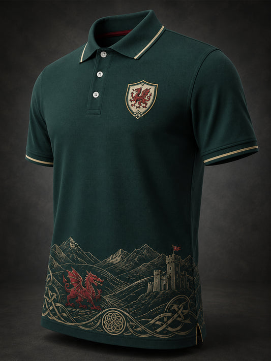 Men's Welsh Red Dragon Cultural Elements Art Print Polo