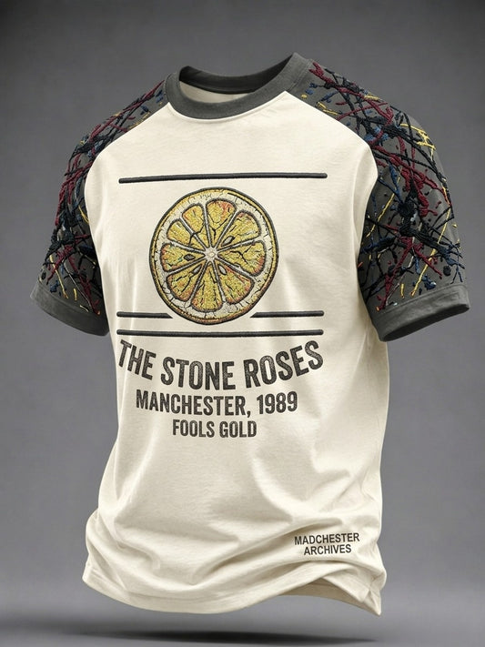 Men's Lemon Roses Music Lover Printed Short-Sleeve T-Shirt