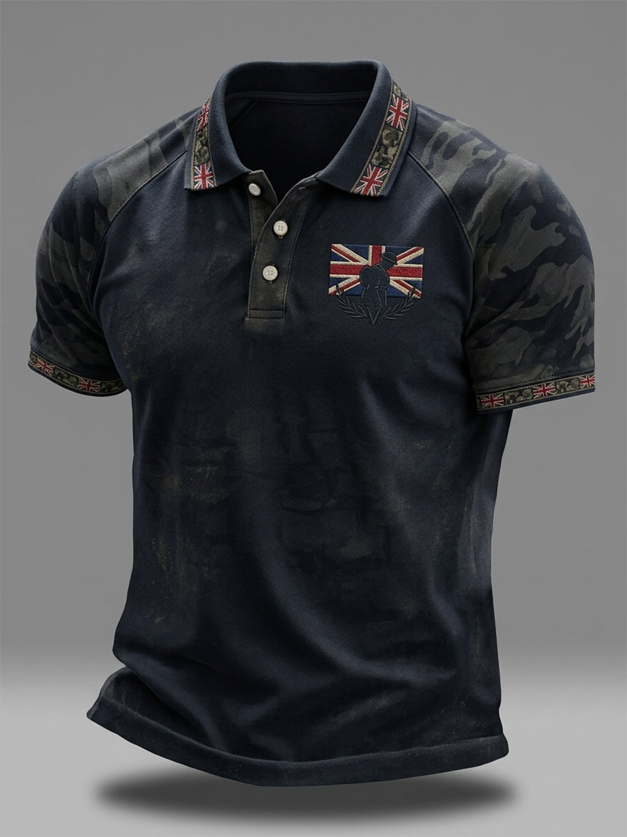 Men's British Flag Veteran Camouflage Print Casual Polo