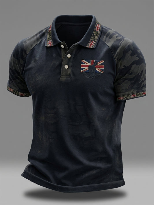 Men's British Flag Veteran Camouflage Print Casual Polo