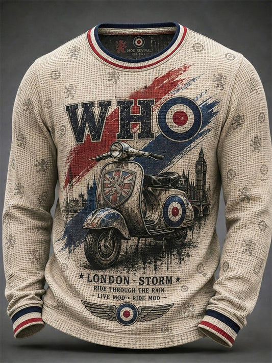 Men's UK Mods Music Lover The Who Printed Long-Sleeve Waffle Top