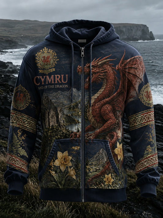 Men's Crew-Neck Welsh-Themed Printed Hoodie From The UK