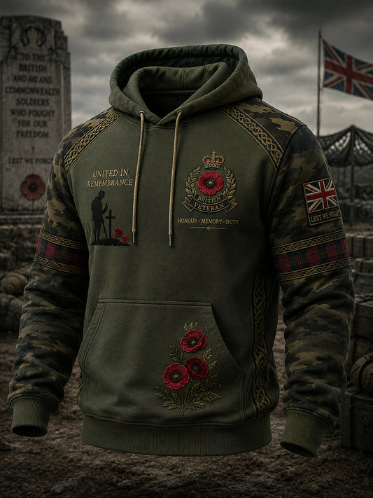 Men's Long-Sleeve Hooded Sweatshirt With Veteran Memorial Graphic Print