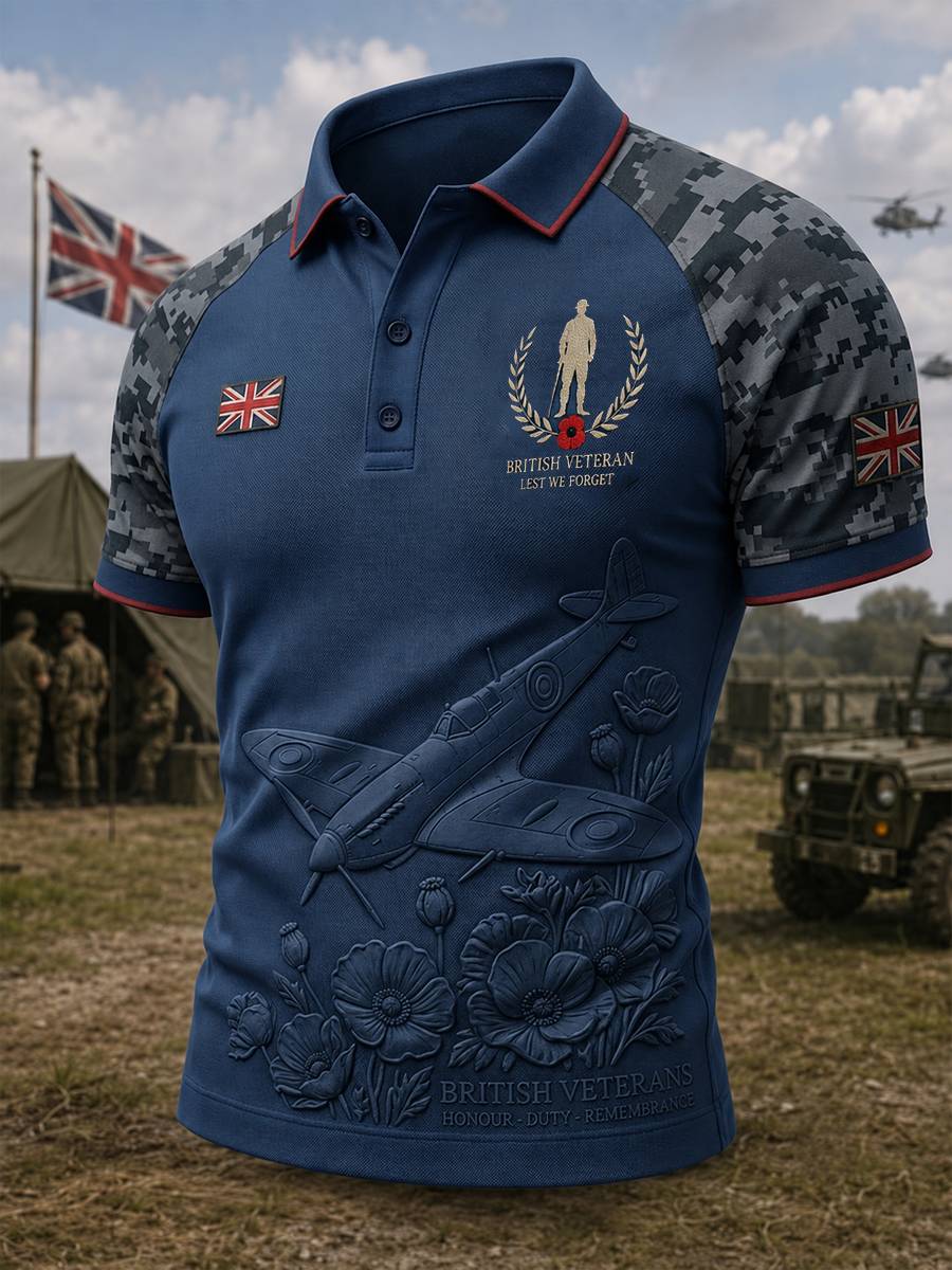 Men's British veteran Printed three buttons shoulder sleeve