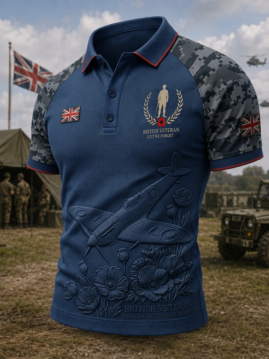 Men's British veteran Printed three buttons shoulder sleeve