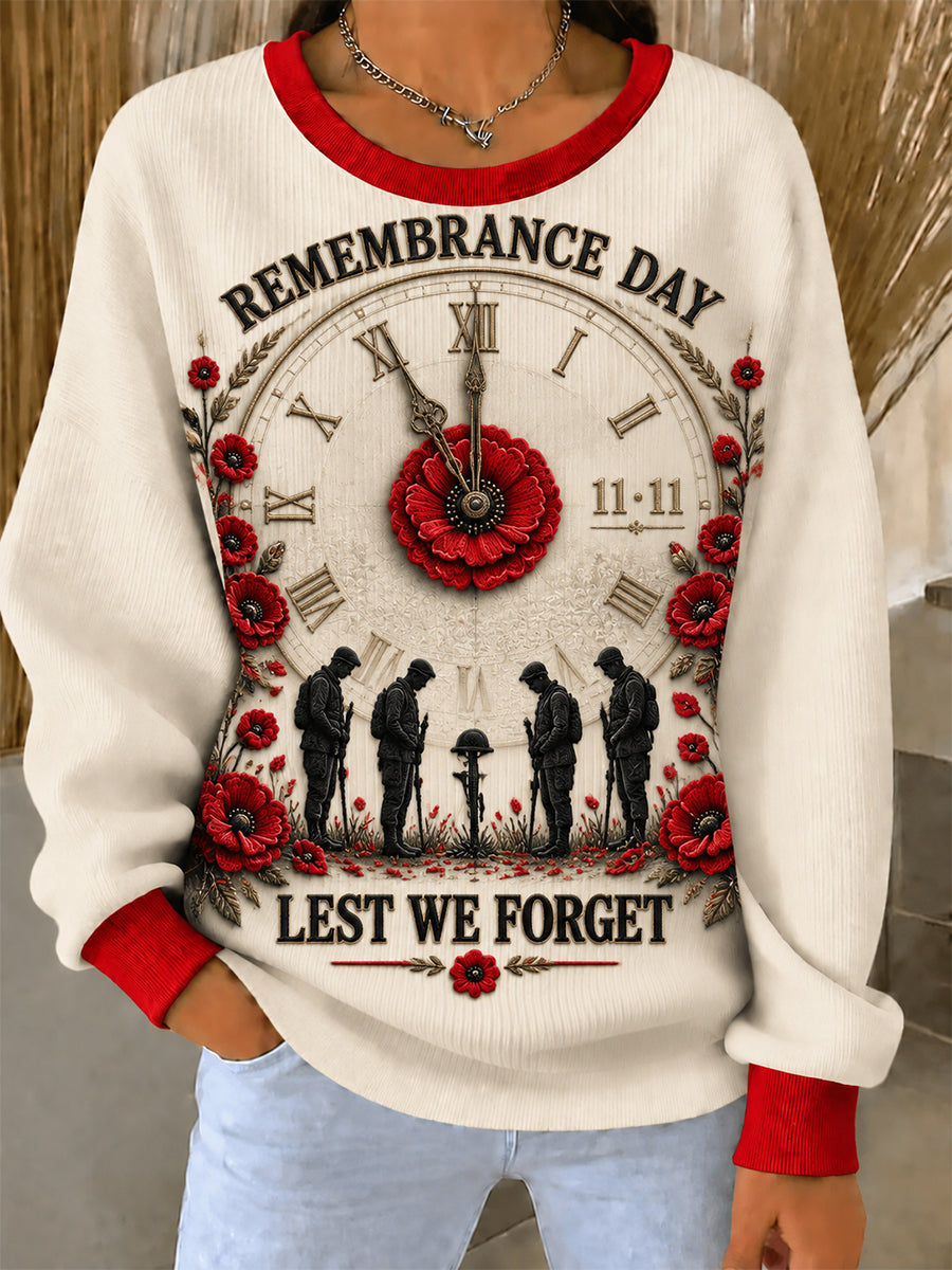 Women's Remembrance Day Ribbed Round-Neck Sweatshirt