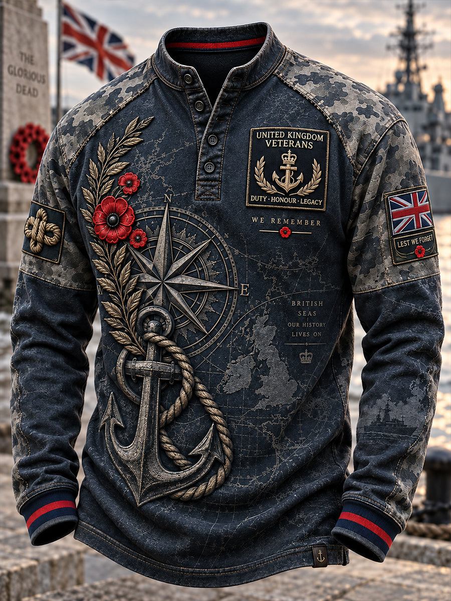 Men's Memorial Printed Casual Button T-Shirt