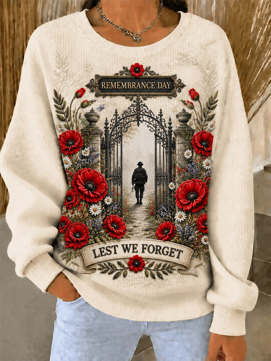 Women's Remembrance Day Ribbed Round-Neck Sweatshirt