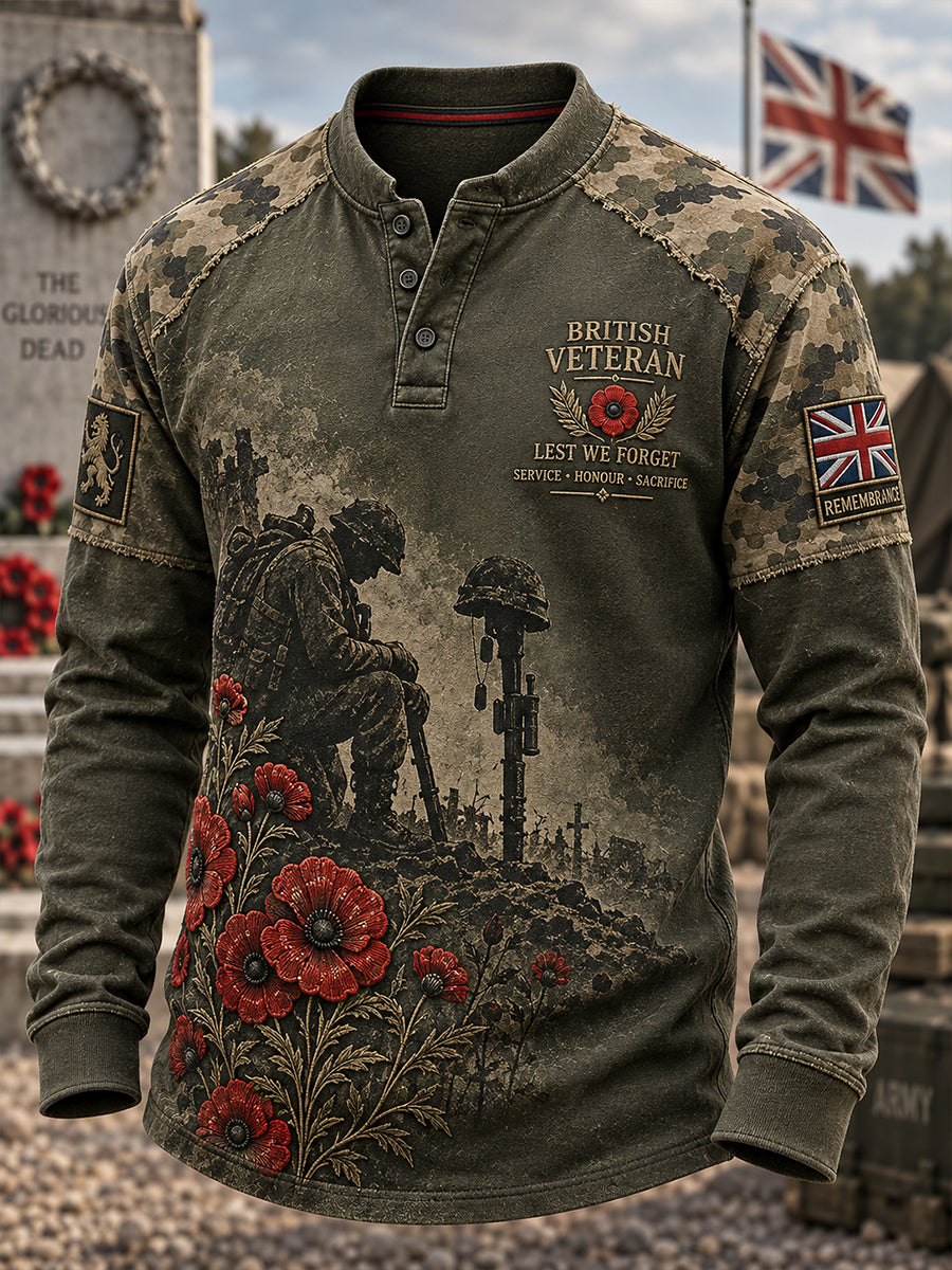 Men's Memorial Printed Casual Button T-Shirt