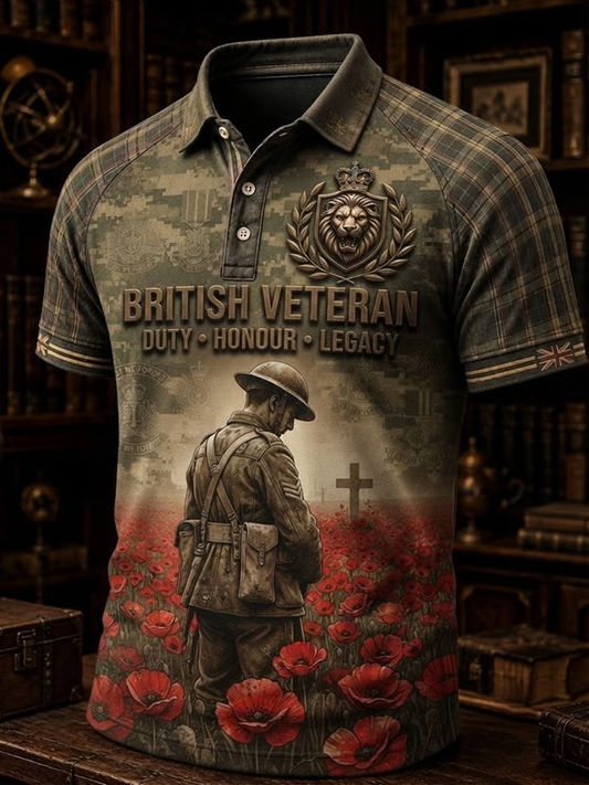Men's British veteran Printed three buttons shoulder sleeve