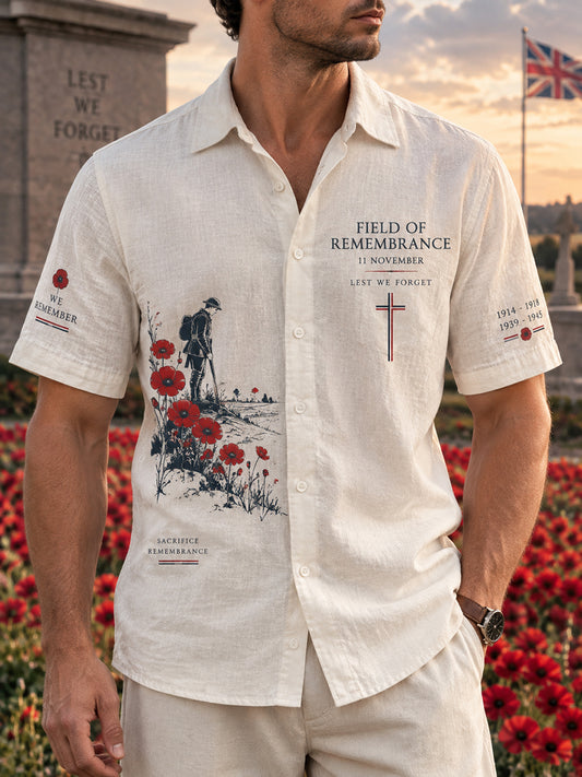 Men's British Remembrance Day Patterned Short Sleeve Shirt
