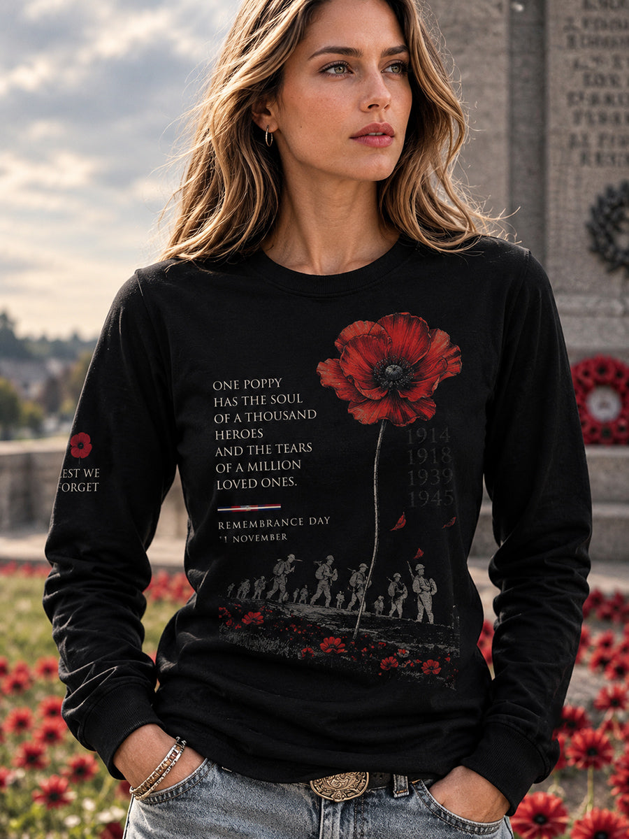 Women's British Remembrance Day Patterned Round Neck Long Sleeve T-shirt