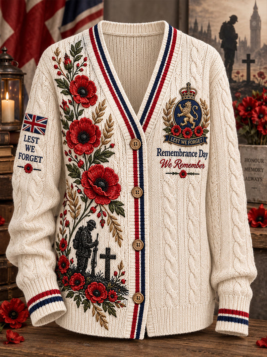Women's Remembrance Day Print Knit Cardigan